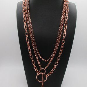 3 LAYERED 20" CIRCLE CHAIN NECKLACE IN ION PATED ROSE GOLD OVER STAINLESS STEEL